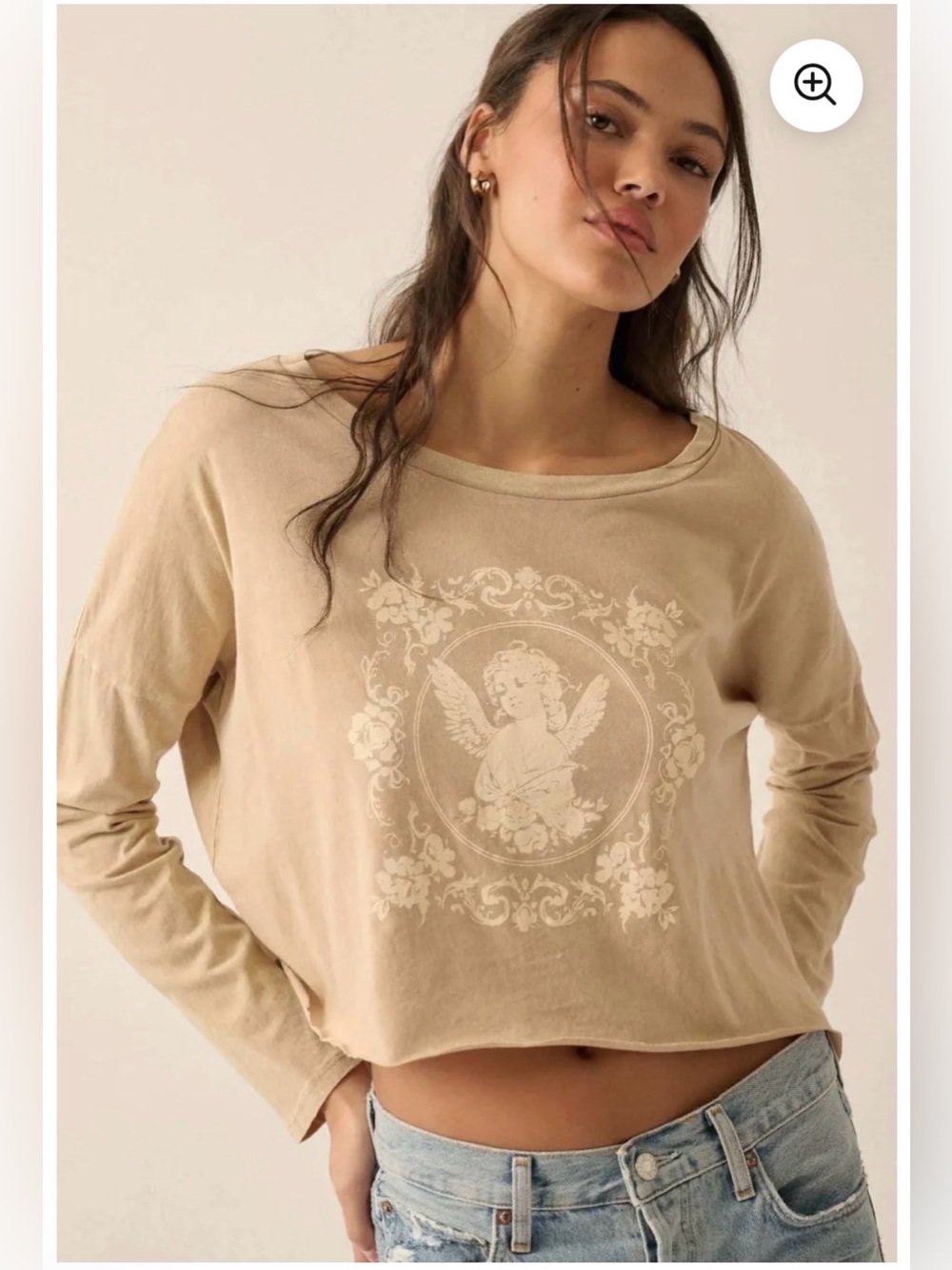 Vintage Canvas Angel Cropped Long Sleeve